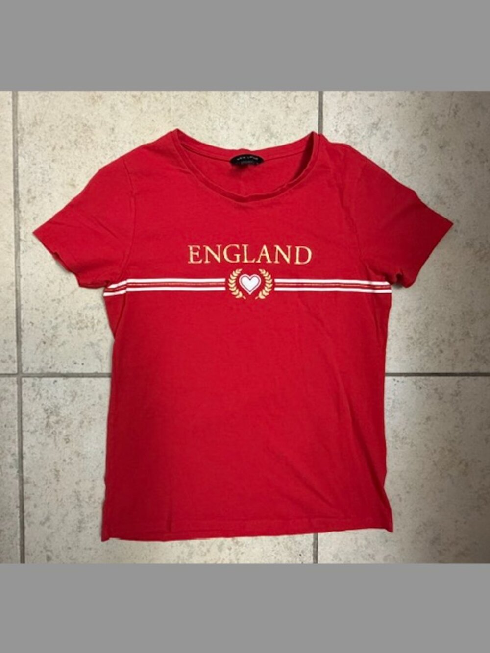 New Look Women's ENGLAND T-Shirt 8 S/M Red Gold White Cotton Graphic Tee
